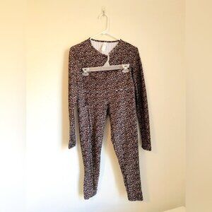 Leopard Print 2-Piece Stretchy Cropped Top & Leggings Lounge Set Size L
